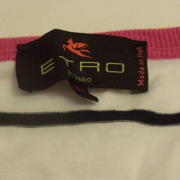 Etro Top Pink Ringer Neckline Black White Stripes Sz. XXL 2X Italy - Picture 4 of 4
